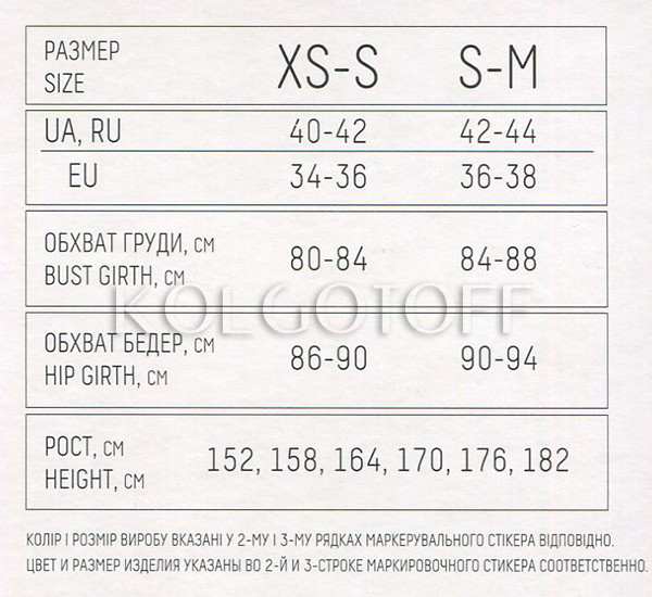 РОЗМІРНА СІТКА XS/S, S/M