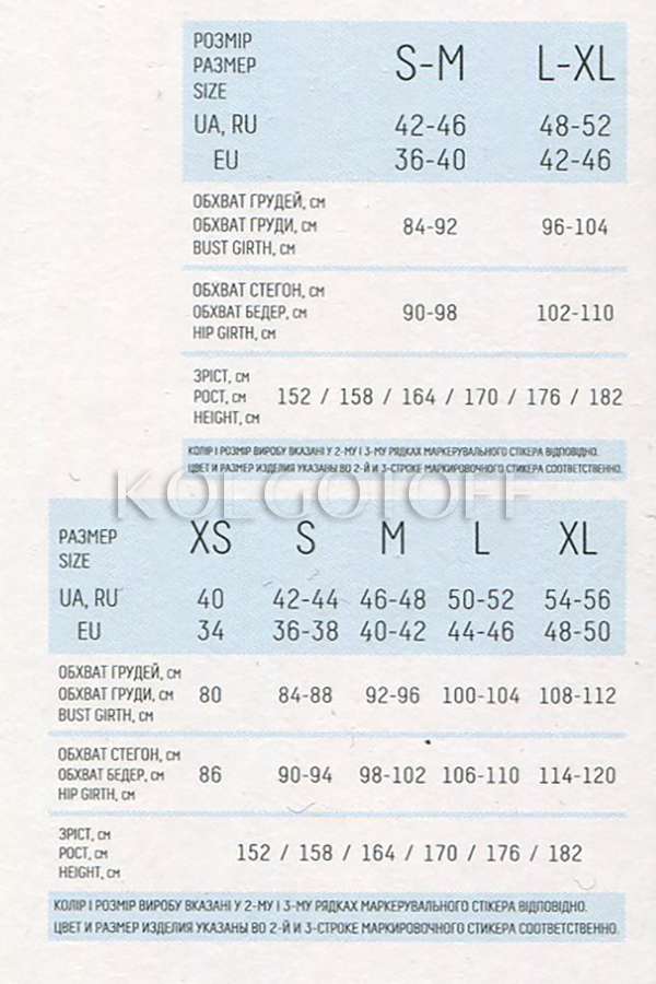 Розмірна сітка sm lxl xs s m l xl
